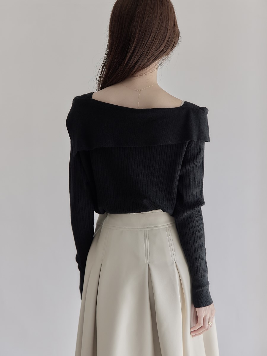 NEW】 asymmetry collar rib knit amel